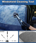 Pro Grade Car Interior Detailing Kit With Extendable Windshield Cleaner Tool, 14 Piece Set, showcasing microfiber pad on car windshield