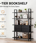 Sturdy 5 Tier Industrial Bookshelf With Four Drawers Built Like A Tank Tall Rustic Storage Shelf For Living Room And Home Office