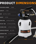 Four Uncles 3L Pneumatic Transmission Fluid Pump with ATF Adapters shows dimensions and features for automotive use.
