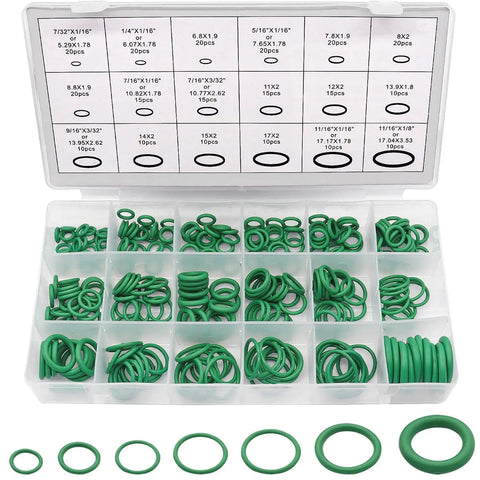 Car AC Repair Kit With 270 O Ring Seals And 40 Valve Core Set Plus Remover Tool For R12 R134a Refrigerant Systems open box view