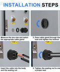 Installation steps for Three Piece NPT 1/4 Inch Nylon Cable Glands Waterproof Cord Grip Connectors Set.