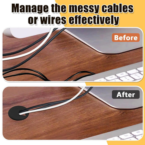 Cable management with 2 Inch Black Desk Grommet Cable Hole Cover for easy organization on home office desks and tabletops.