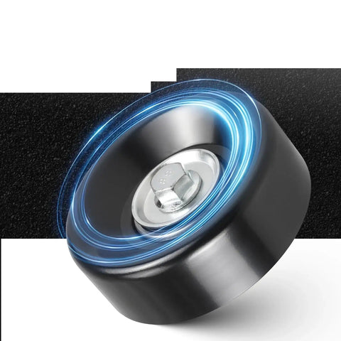 Upgrade Your Ride With This Killer LS Drive Serpentine Belt Idler Pulley showing CNC machined black pulley with bolt fitting.
