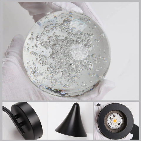Components of Crystal Bubble Wall Sconce With Dimmable LED 5W, 3300K Warm White, Matte Black Finish, including crystal shade