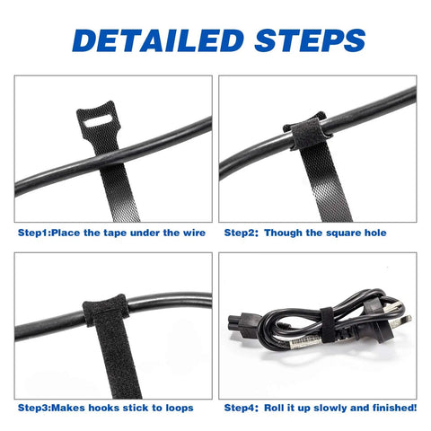 Process of using 80 Count Reusable Cable Ties 6 Inch Black Self Fastening Ties For Tidy Cords And Tangle Free Cable Management