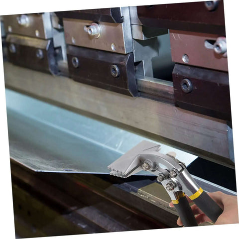 3 Inch Hand Seamer Metal Bending Tool for Sheet Metal and Roofing, shown in use with anti-slip clamps bending a metal edge