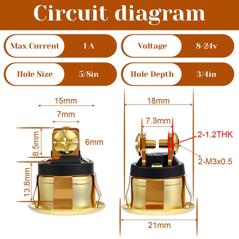 2 Pack Lighted Doorbell Button Replacement Kit circuit diagram showing dimensions and specifications