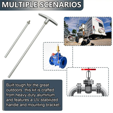 RV Waste Valve Handle Replacement Kit With Universal Fit And Adjustable Tube Extensions For Custom Length displayed in use scenarios