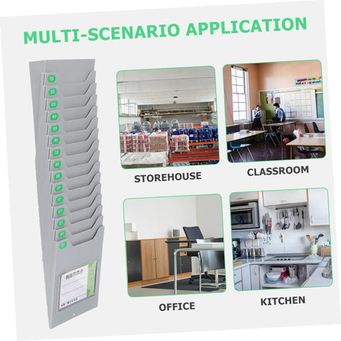 Super Convenient Wall Mounted Storage Rack Equipped With Plenty Of Card Holder Slots A Real Game Changer For Warehouse Material Sorting Office Filing And Classroom Organization displayed with various usage scenarios.
