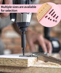 Top Shelf M2.5 Metric Screw Assortment Kit Featuring 1110 Pieces Of Black Countersunk Hex Socket Cap Bolts And Nuts Set With Washers And Wrench being used with a power drill on wood.