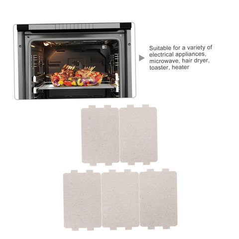 Five Pack Heat Resistant Mica Sheets for Microwave Ovens Replacement Insulation Plates displayed in front of an open oven