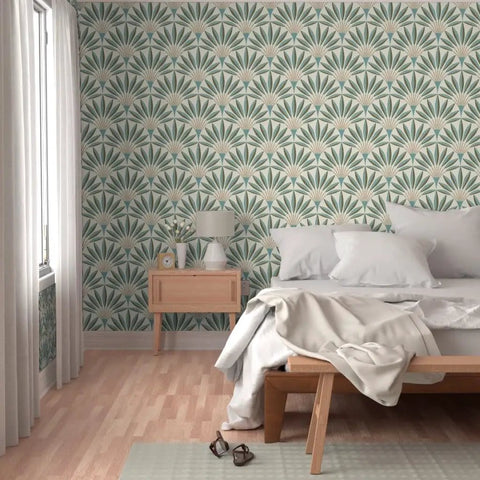 Knockout Modern Geometric Wallpaper With Rock Solid Polyester And Natural Fiber Build Featuring A Slick Linen Finish Pvc Free Heavy Duty Material Worth Every Penny For Busy Homes Or Commercial Renovation Projects in a cozy bedroom setting.