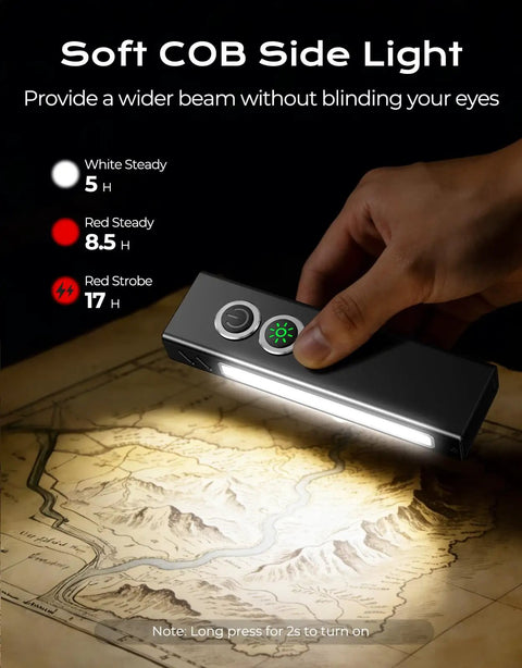 1300LM EDC Pocket Flashlight With 5 In 1 Spotlight UV Green Beam Floodlight And Red LED Rechargeable Magnetic Clip in use on map