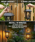 Outdoor Solar Lanterns Waterproof Hanging Solar Lights With Glass Shade Easy Hang Two Pack LED Metal Wall Mount Outdoor
