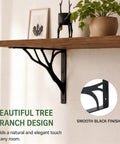 2 Pack 8 Inch Decorative Black Shelf Brackets Heavy Duty Wall Mount L Shaped Floating Shelves With Hardware For DIY Kitchen Shelving And Wall Decor With All Mounting Hardware Included For Easy Hassle Free Installs tree-branch bracket under wood shelf