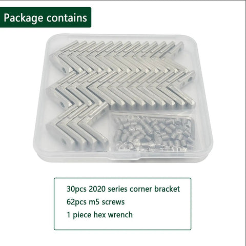 Heavy Duty 30 Piece 2020 Aluminum Extrusion Corner Bracket Kit With Screws And Wrench, 62 T Nuts For 8020 And 2040 T Slot Rails