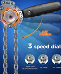 Mini Lever Chain Hoist 1100Lbs 0.5T With 10 Ft Lift Aluminum Alloy Come Along G80 Chain showing 3-speed dial and 360-degree rotation.