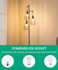 Industrial Tree Floor Lamp With Three Teardrop Cage Heads And 3000K Edison Bulbs, showcasing brown finish and E26 socket.