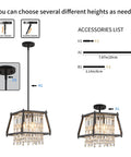 Farmhouse Crystal Pendant Light Chandelier In Black Metal For Kitchen And Dining Room Dope Industrial Vibe Fixture showing adjustable heights