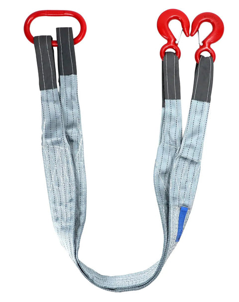 Heavy Duty Two Leg Bridle Web Sling Polyester Lifting Strap With Tough Steel Grab Hooks 6.56 Feet Long for easy rigging.