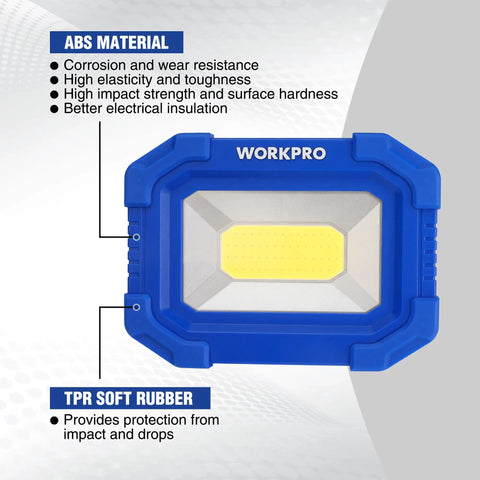 Beast Mode Brightness Rechargeable Magnetic LED Work Light With Stand, Portable 2000LM COB Flood Light, front view, blue casing.