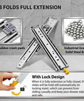 Heavy Duty Locking Drawer Slides 500 Pound Full Extension With Two Way Lock In Lock Out For Secure Transit In RVs Trucks Trailers And Mechanical Cabinets, steel ball bearing slides