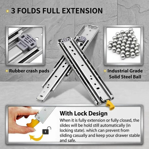 Heavy Duty Locking Drawer Slides 500 Pound Full Extension With Two Way Lock In Lock Out For Secure Transit In RVs Trucks Trailers And Mechanical Cabinets, steel ball bearing slides