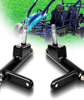 Left And Right Steering Knuckle For Go Kart KT196 CK196 T KT194 196cc 6.5 Horsepower Replacement, set in front of a blue go-kart