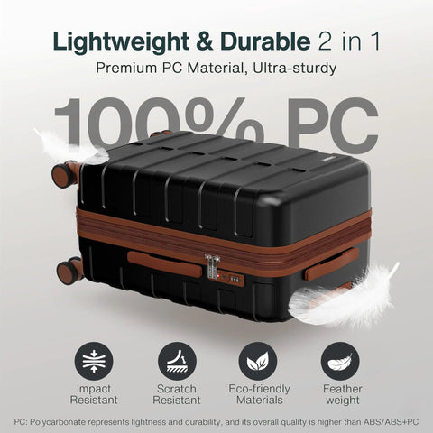 3 piece polycarbonate luggage set featuring impact-resistant, scratch-resistant, eco-friendly material with featherweight design.