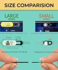Size comparison of Slick Little Webcam Cover Slide For Laptops And Macbooks Featuring Adorable Cat Vibes, showing large and small series.