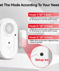 Door Window Alarms 5 Pack 125dB With Volume Control Wireless Sensors showing alarm modes and setup key