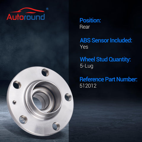 Audi Rear Wheel Bearing And Hub Assembly Set Of 2 With ABS 5 Lug Ready To Roll Replacement Fits TT 2000-2006 Beetle 1998-2010 Golf