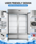 Badass Heavy Duty Upright Commercial Refrigerator Featuring 49 Cubic Feet Cooling Capacity And Durable Fingerprint Resistant Steel Shelves For Busy Kitchens, open design with 6 adjustable shelves.