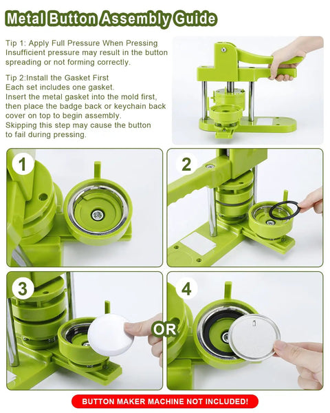 All In One Button And Keychain Making Kit With 100 Button Backs 20 Keychain Bases 120 Blank Papers And 120 Clear Film Sheets assembly guide