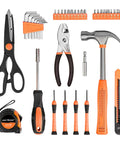 39 Piece Home Tool Set With Plastic Toolbox Storage Case Orange For DIY Projects And Everyday Household Repairs Includes Hammer Pliers Screwdrivers Tape Measure And More With Sturdy Heat Treated Chrome Plated Tools