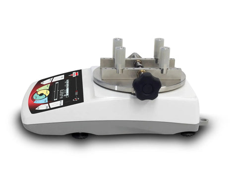 Cap Torque Gauge With NIST Traceable Certificate 100 Lbf Inch And 0.1 Lbf Inch High Res Clockwise And Counter Clockwise Testing Built In Wireless Data Capture USB RS232 MicroSD Seven Inch Diameter Sample 1000 Hz Readouts, metal fixture