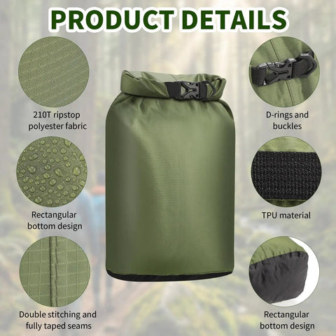 Three Pack Waterproof Dry Bags Set Ultralight Lightweight Dry Sacks 6L 10L 20L For Hiking Camping Kayaking Boating And Swimming