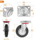 Diagram showing 4 Piece Caster Wheels Set For Furniture And Work Benches With 360 Swivel, dimensions in inches and cm.