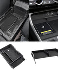 Two Pack Center Console Organizer Tray And Armrest Storage Box For Honda CRV 2023 2024 2025 2026 EX L Hybrid Sport Touring ABS Material Easy Install Keeps Your Stuff Handy And In Reach showing different angles and compartments