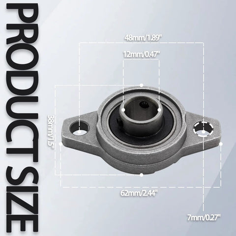 Pillow block bearing with 12 mm inner diameter, zinc alloy flange mount - front view.