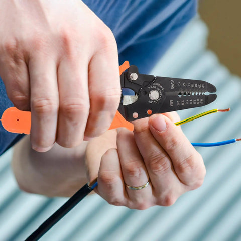 Multifunctional Wire Stripper Tool For Automotive Wires And Cables, Handy To Use With Durable Chromium Vanadium Alloy Steel And PVC, Locks In Place For Precise Radial Cutting, Built Tough DIY Wiring And Auto Repair Tool stripping three wires