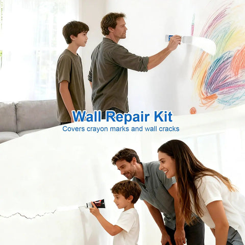 Family using 2 In 1 Wall Repair Kit With White Paint For Walls And Drywall Patch Quick Fix For Holes Cracks Dents And Stains
