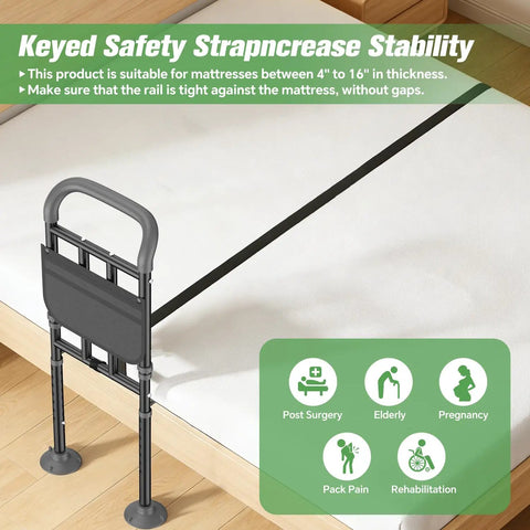 Built Tough Bed Rail For Seniors With Ergonomic Foam Padded Handle, ASTM Certified Adjustable Bed Assist Rail on mattress