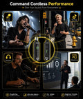 Collage of performers using 2.4GHz Wireless XLR Transmitter And Receiver Set For Live Shows And Studio Use, Plug And Play For Stage Performances, PA Systems, And Churches