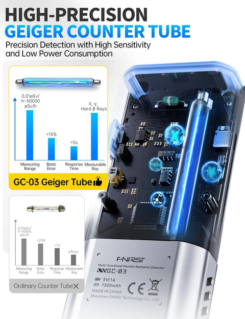FNRSI GC-03 Geiger counter with color display; portable 3-in-1 radiation detector with GM tube