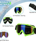 OTG Ski Goggles For Over Glasses With Anti Fog Lenses, Colorful Lenses And Fluorescent Frames showing product details and features.