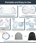 Instructions for folding the Pop Up Mosquito Net Bed Tent With Head Net And Drawstring Backpack, step-by-step with images.