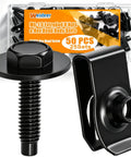 Universal Fender Liner Screws U Nut Kit M6-1.0 X 24mm With 10mm Hex Head U Clips for engine splash shield and auto body panels