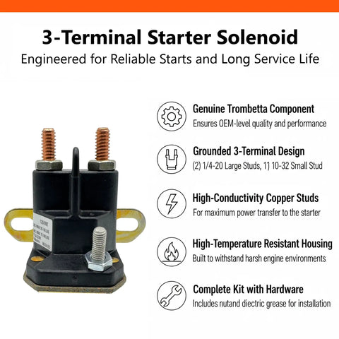 3-terminal design of 12V Starter Solenoid Relay Switch Kit Trombetta 832-1211-210 for Hustler Zero Turn Mower