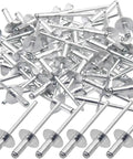 Aluminum Blind Rivets Silver Pop Rivet Kit 50 Pieces M5x13mm for DIY Projects, shown scattered on white background.